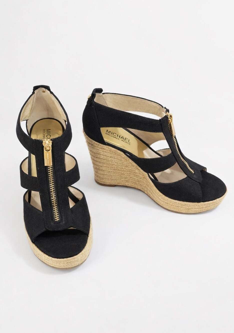 Michael Kors Damita Canvas Espadrille Wedge Sandals in Black